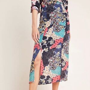 NWT Anthropologie Abstract Floral MIDI with slit